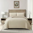 thumbnail image 1 of Nanshing Myrne 7 Piece Modern Solid Color Waffle Quilt Set, Beige, King, 1 of 8