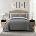 thumbnail image 1 of Nanshing Myrne 7 Piece Modern Solid Color Waffle Quilt Set, Grey, Queen, 1 of 8