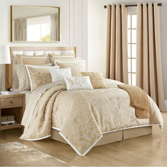 Nanshing Neva 16 Piece Modern Paisley Room-In-A-Bag, Taupe, Queen