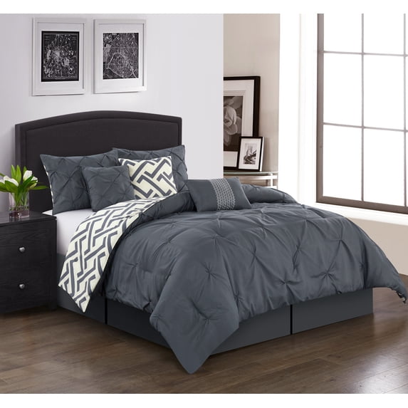 Nanshing Nexus Pintuck 7-Piece Reversible Comforter Set, Gray