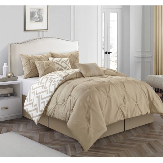 Nanshing Nexus Pintuck 7-Piece Reversible Comforter Set, Taupe