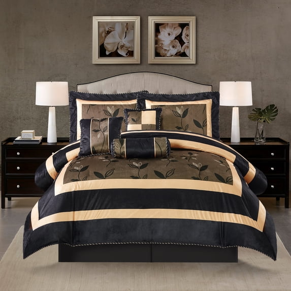 Nanshing Pastora 7 Piece Short Plush Leaves Print, Bronze, King