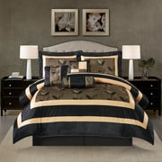 Nanshing Pastora 7 Piece Short Plush Leaves Print, Bronze, Queen