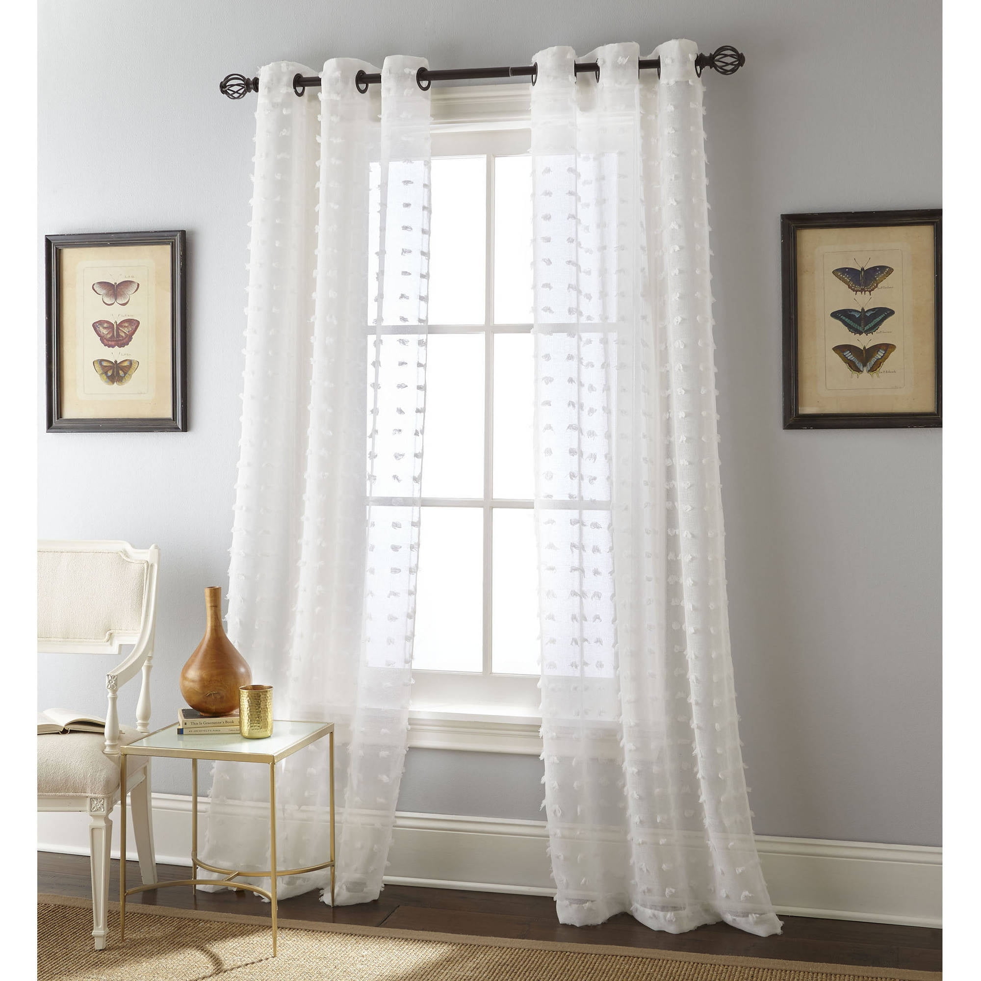White Sheer Polyester Grommet Window Panel Pair 37 x 84"