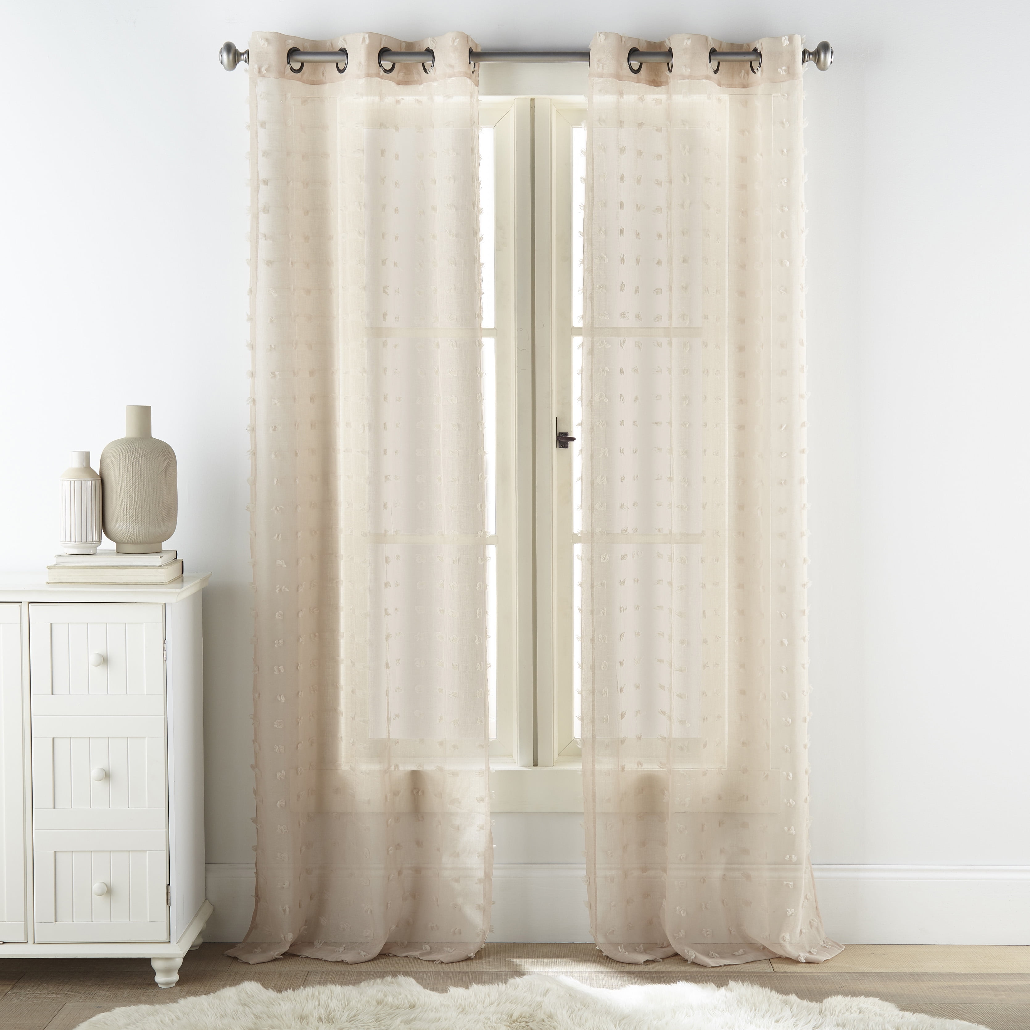 Tan Sheer Grommet Polyester Window Panel, 37 x 63"