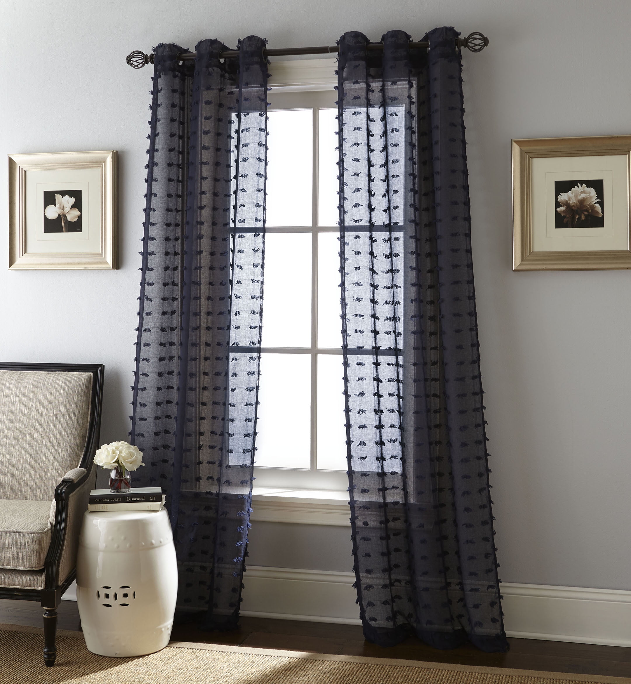 Navy Sheer Polyester Grommet Window Panels 37 x 95 Inch