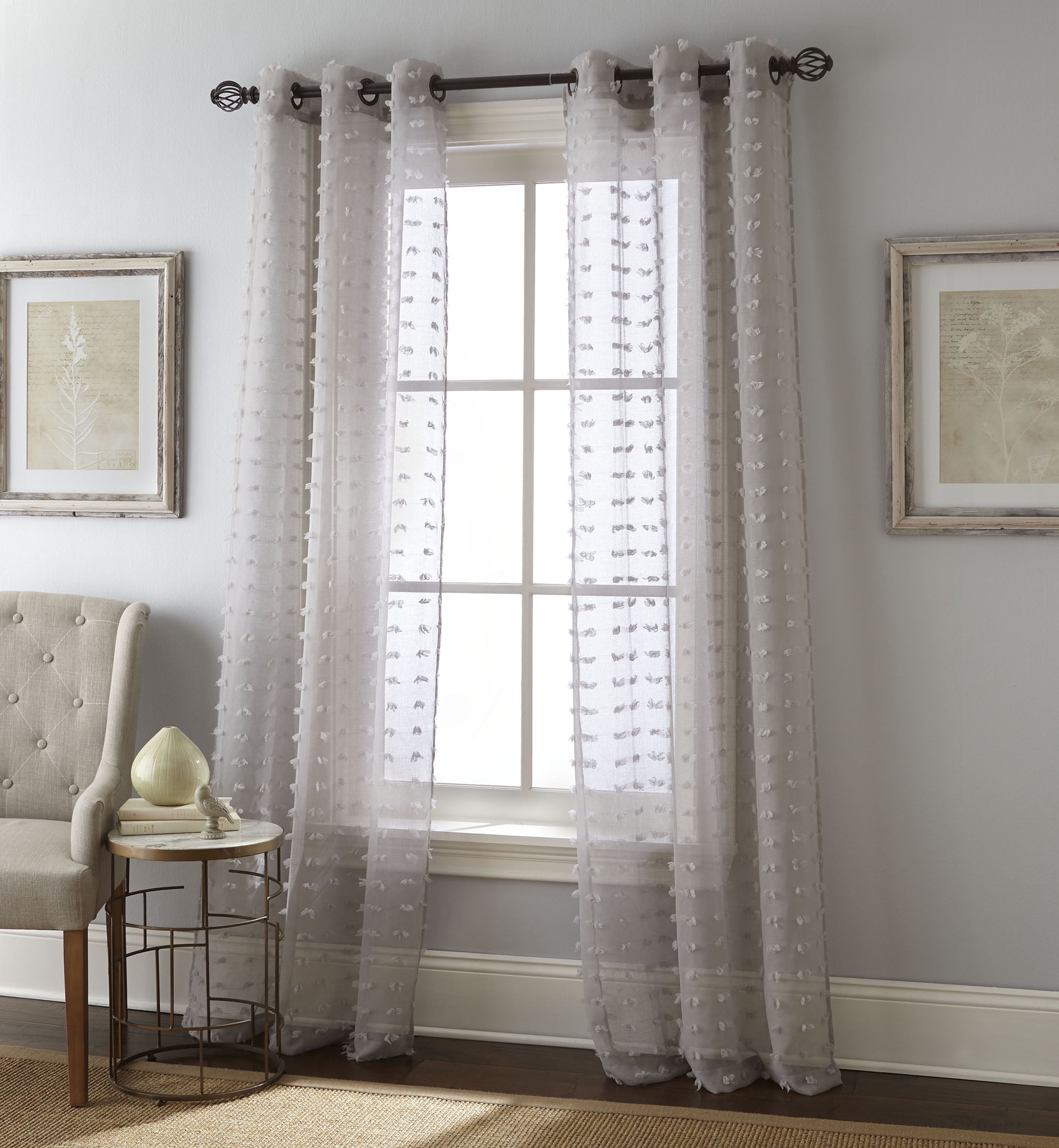 Gray Sheer Polyester Grommet Window Panels 37" x 63"