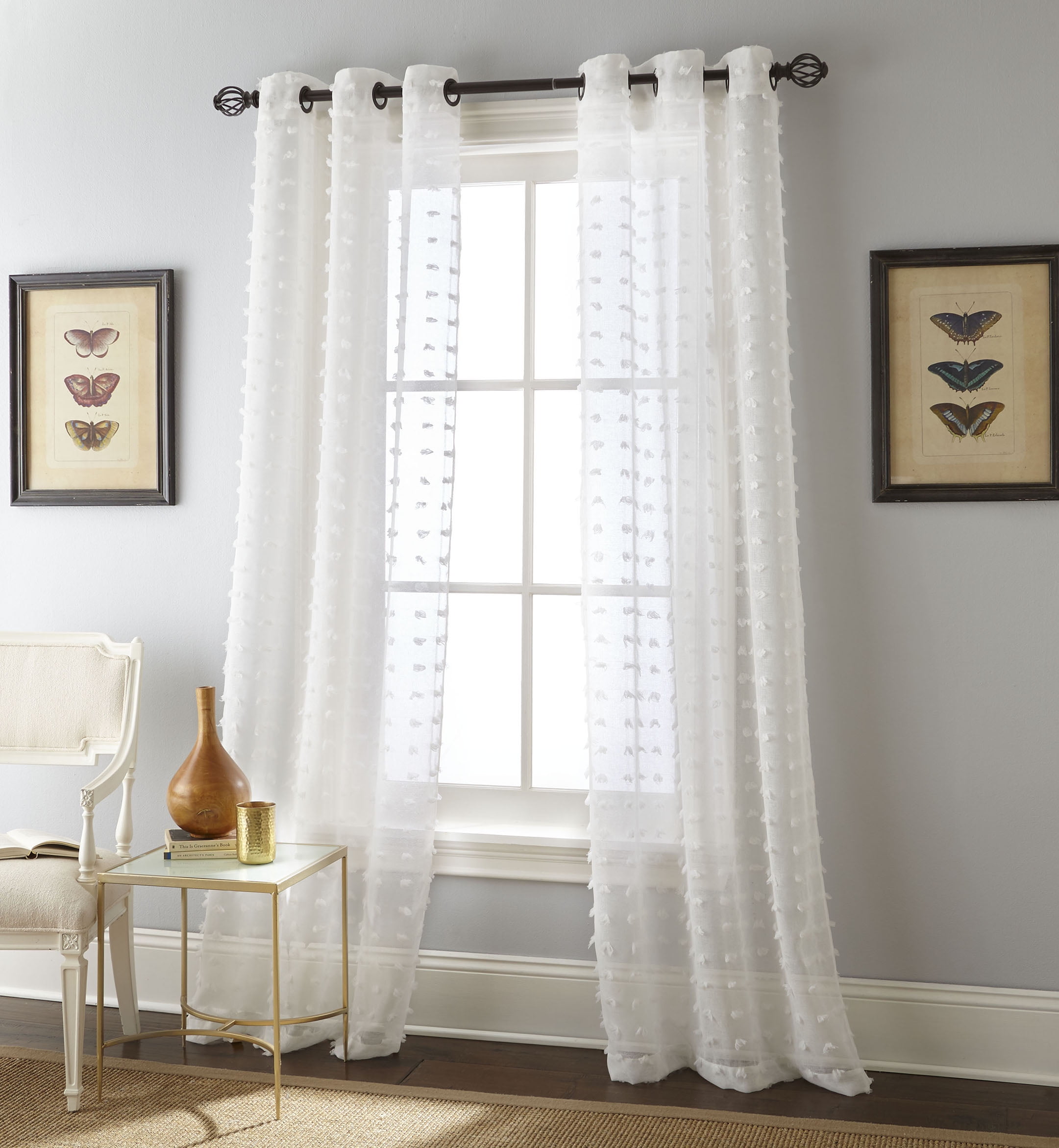 White Sheer Polyester Grommet Window Panels, 37 x 63 Inch