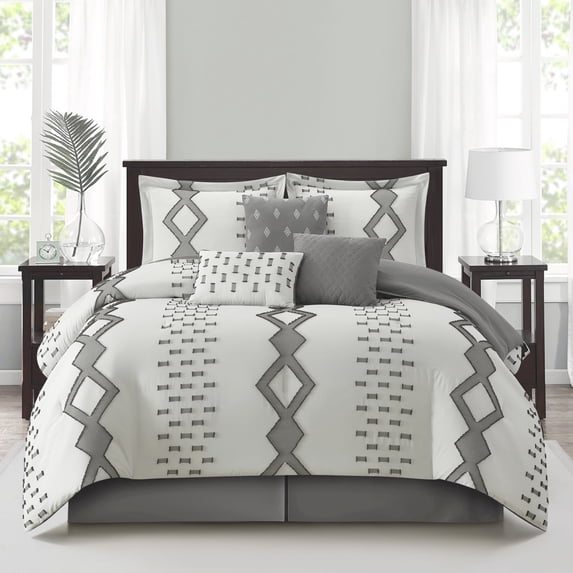 Nanshing Philippa 7 Piece Comforter Set, White Grey, King