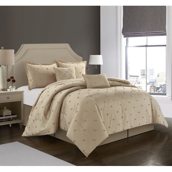 Nanshing Pine 6-Piece Bedding Comforter Set, Taupe, Queen
