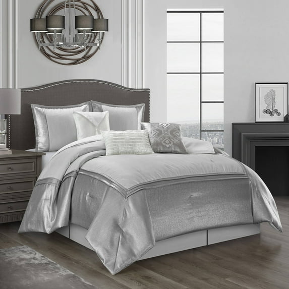 Nanshing Priscilla 7 Piece Modern Silver Comforter Set California King