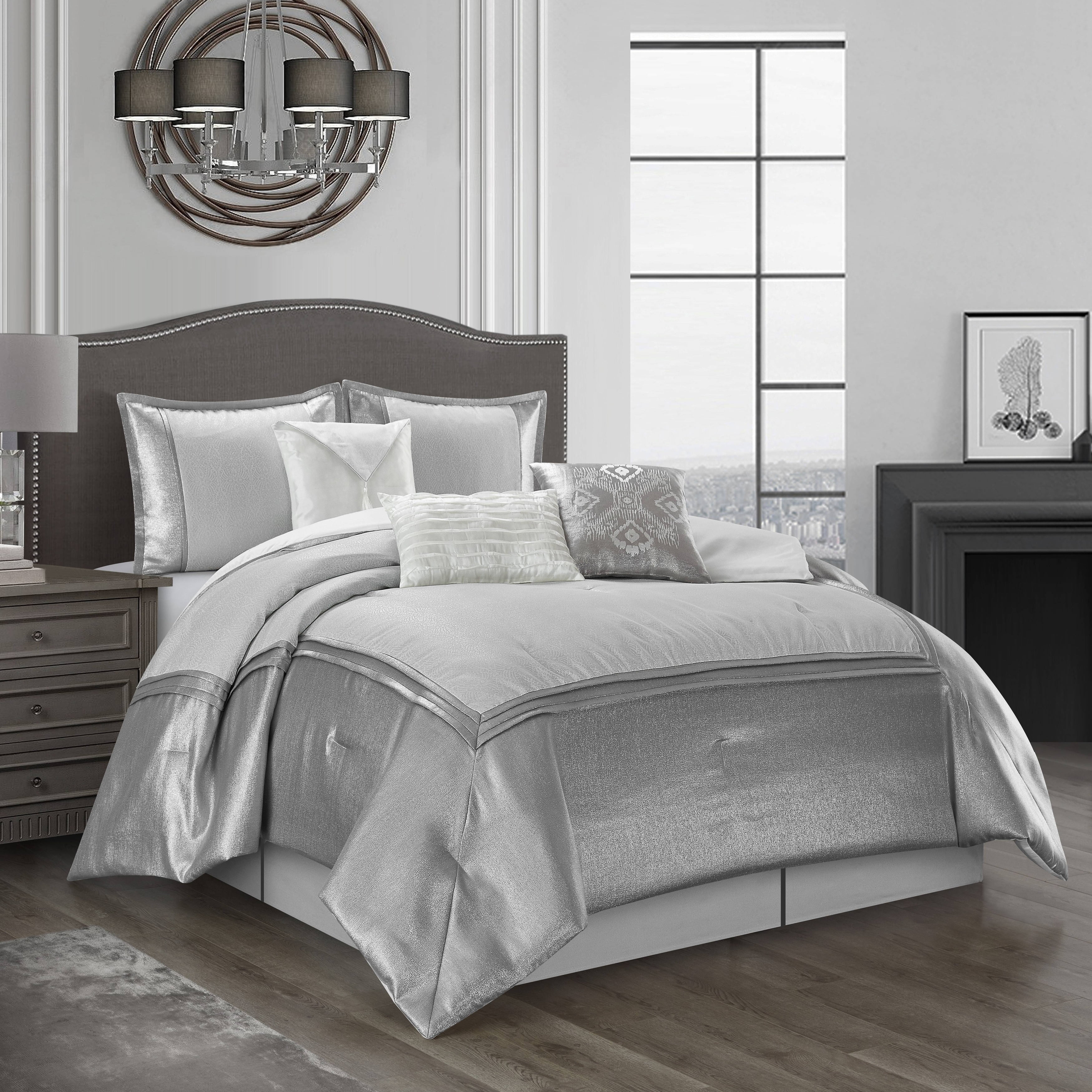 Nanshing Priscilla 7 Piece Modern Silver Comforter Set King