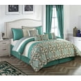 thumbnail image 1 of Nanshing Reina 7 Piece Traditional Damask Comforter Set, Teal, California King, 1 of 5