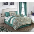 thumbnail image 1 of Nanshing Reina 7 Piece Traditional Damask Comforter Set, Teal, King, 1 of 5