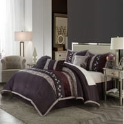 Nanshing Riley 7 Piece Glam Floral Comforter Set, Purple, King