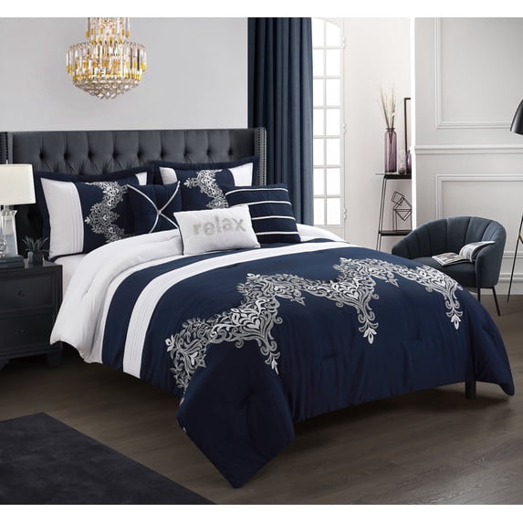 Nanshing Ronny 6-Piece Comforter Set, Navy, Queen Size
