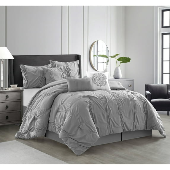 Nanshing Sandra 7 Piece Chic Pintuck Comforter Set Grey King
