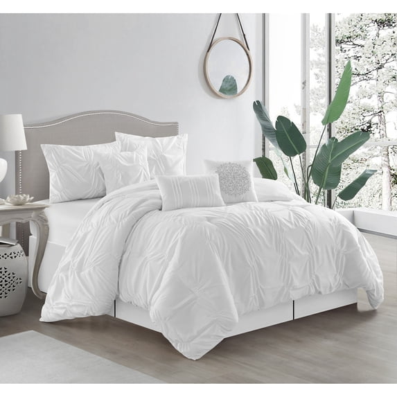 Nanshing Sandra 7 Piece Chic Pintuck Comforter Set White Queen