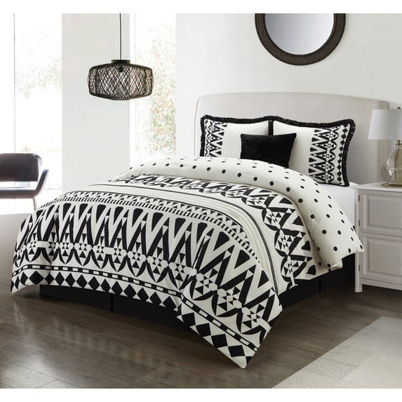 Nanshing Sarah 5-Piece Reversible Comforter Set, Black & White, Queen