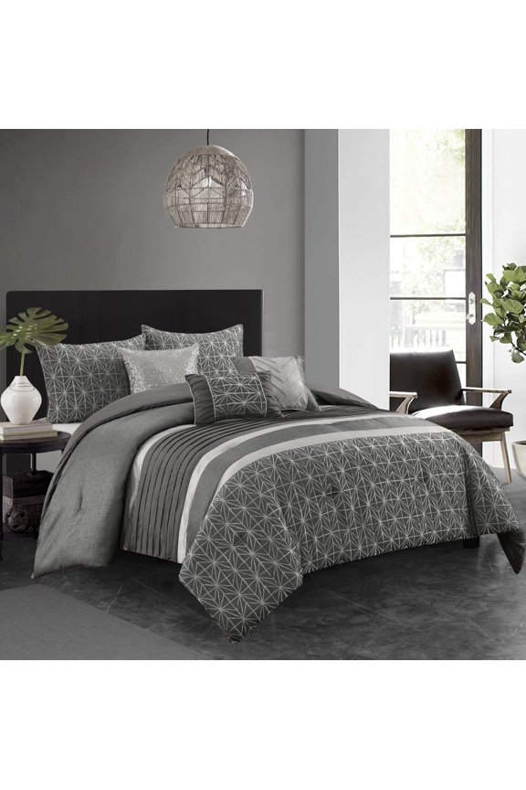 Senna Microfiber 6-Piece Bedding Comforter Set with BONUS Pillows, King, Grey