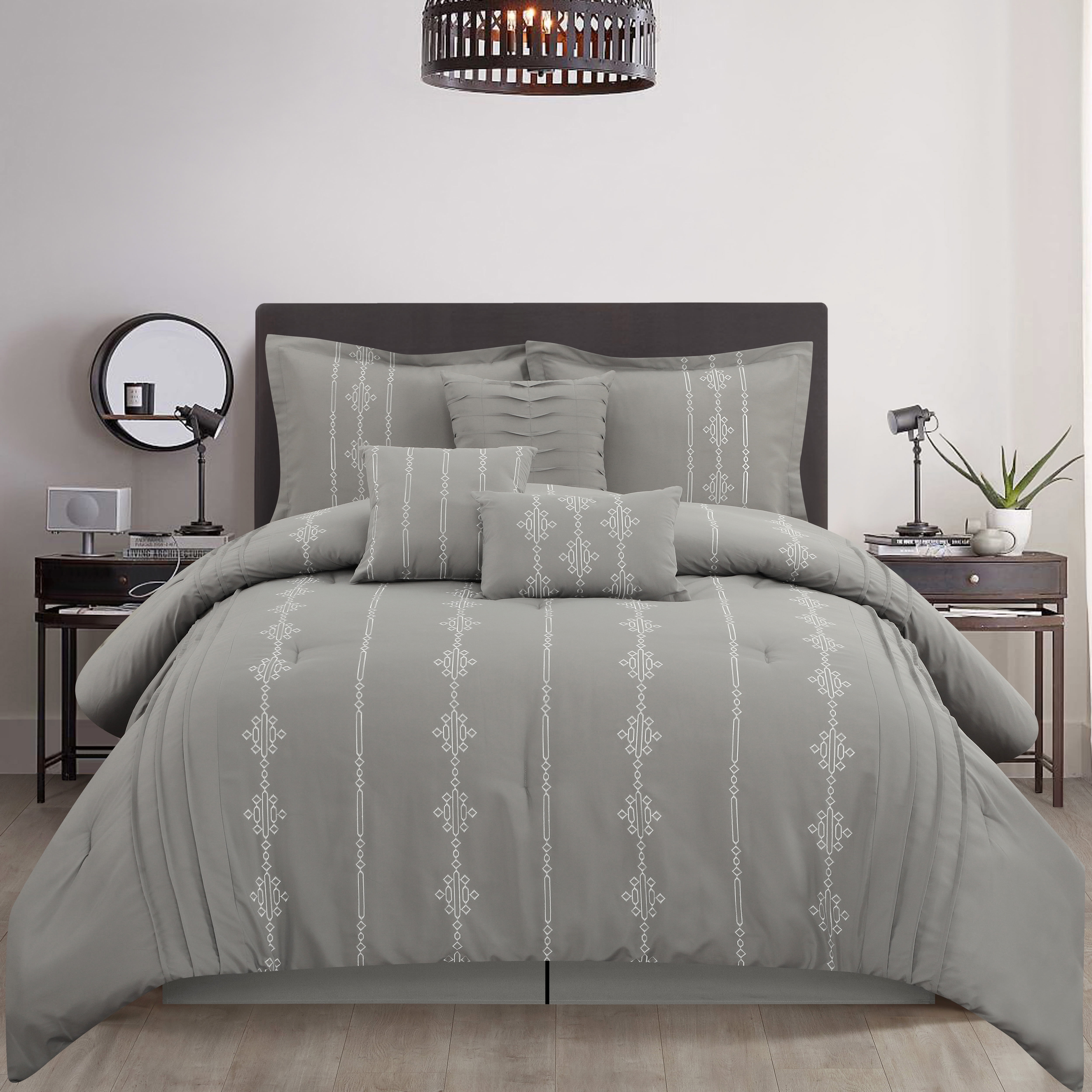 Gray King Microfiber 7-Piece Comforter Set with Decorative Pillows