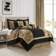 Nanshing Sibyl 7 Piece Traditional Floral Comforter Set, Black Gold, King