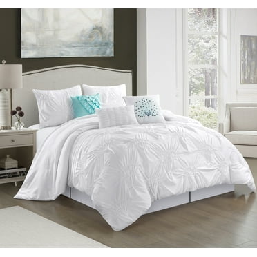 Nanshing Sophie 7-Piece Reversible Microfiber Comforter Set with Bonus Pillows, White, Queen