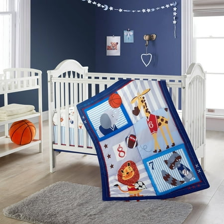 Nanshing Sport Star 3 Piece Baby Nursery Crib Bedding Set, Blue/Grey