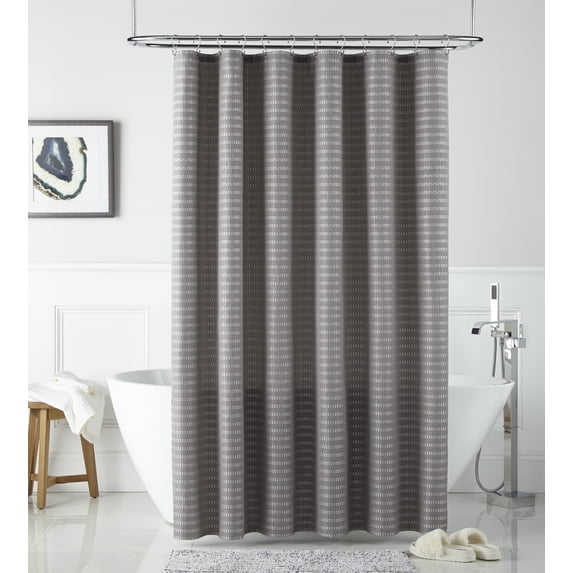 Nanshing Stacia Horizontal Striped Buttonhole Top Single Shower Curtain, Brown, 70" x 72"