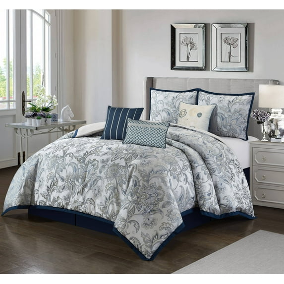 Nanshing Stassie 7 Piece Reversible Comforter Set, Navy, King