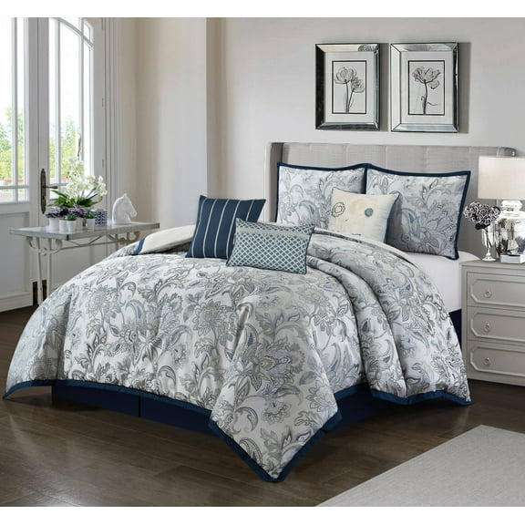 Nanshing Stassie 7 Piece Reversible Comforter Set, Navy, King