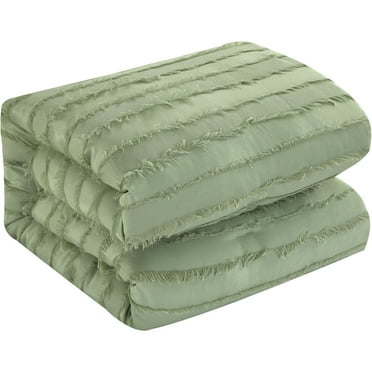 Nanshing Summerwood Solid Color Fringe Stripe 7-piece Comforter Set, Sage, King