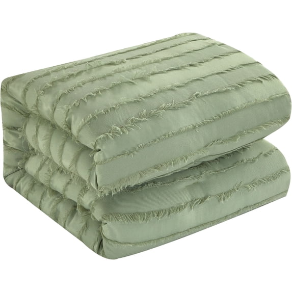 Nanshing Summerwood Solid Color Fringe Stripe 7-piece Comforter Set, Sage, King