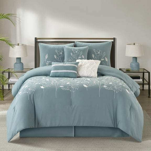Nanshing Taylor 7 Piece Floral Botanical Comforter Set King - Blue