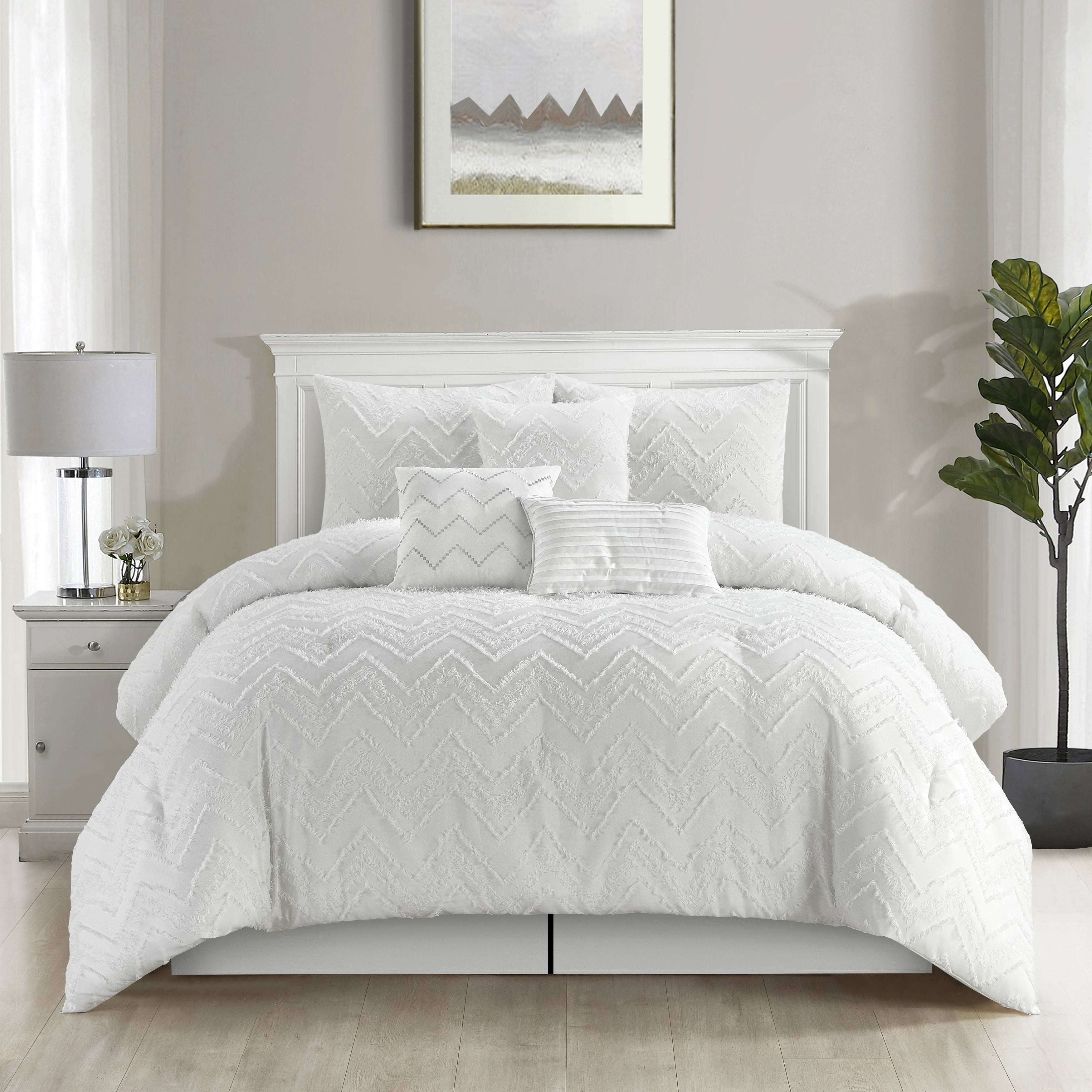 Nanshing Textured Geometric Pattern 7 Piece Cassy Comforter Set, White ...