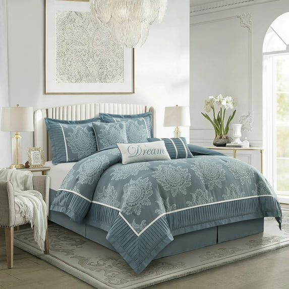 Nanshing Therese 7 Piece Comforter Set, King, Blue
