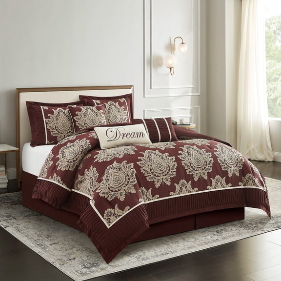 Nanshing Therese 7 Piece Comforter Set, King, Burgundy