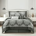 thumbnail image 1 of Nanshing Therese 7 Piece Damask Comforter Set , Grey , California King Size , Jacquard with matching solid piecework, 1 of 6