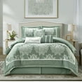 thumbnail image 1 of Nanshing Therese 7 Piece Damask Comforter Set , Sage , Queen Size , Jacquard with matching solid piecework, 1 of 6