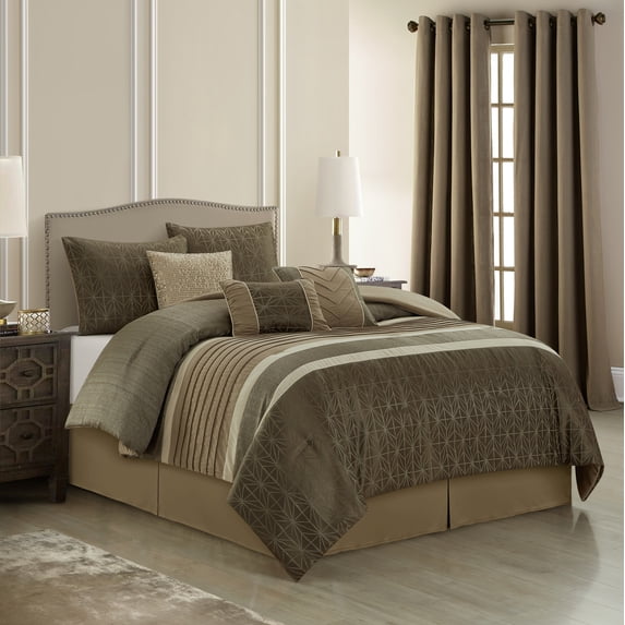 Nanshing Trinity 9 Piece Modern Geometric Comforter Set, Taupe, California King