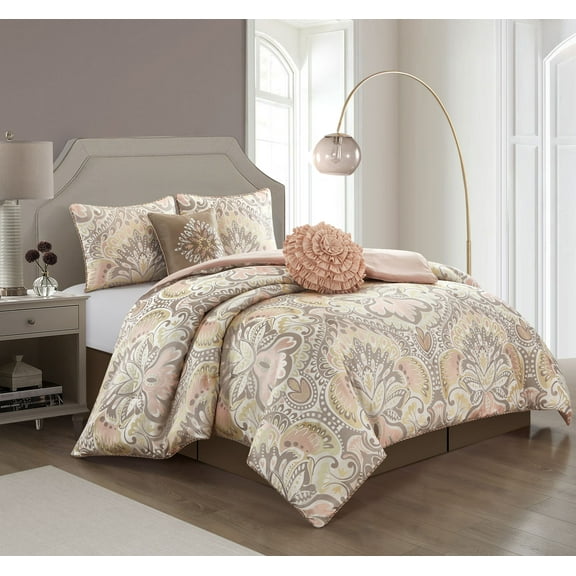 Nanshing Vanessa 6-Piece Microfiber Reversible Comforter Set, Blush, Cal King