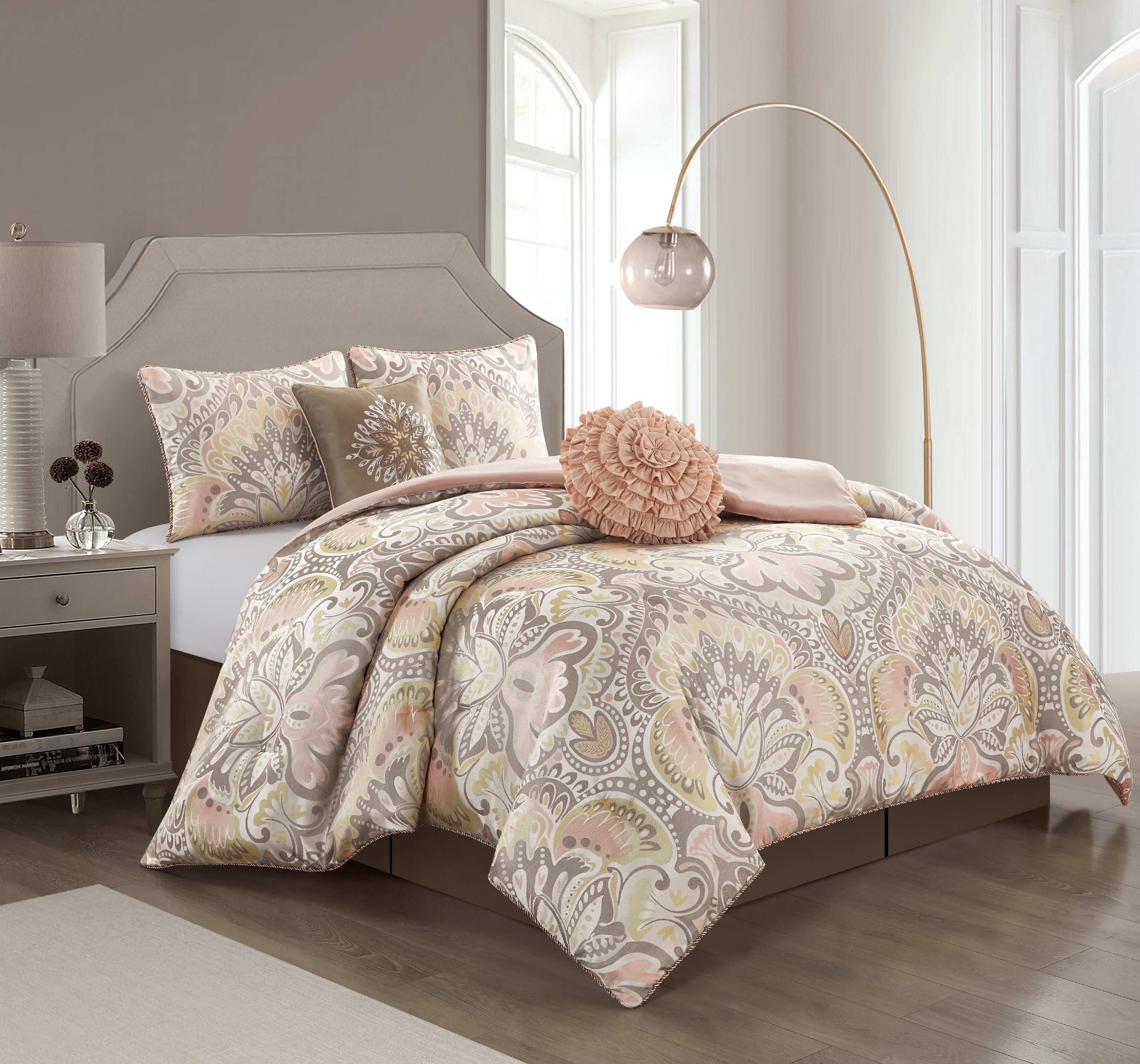Blush Queen Microfiber Reversible 6-Piece Comforter Set