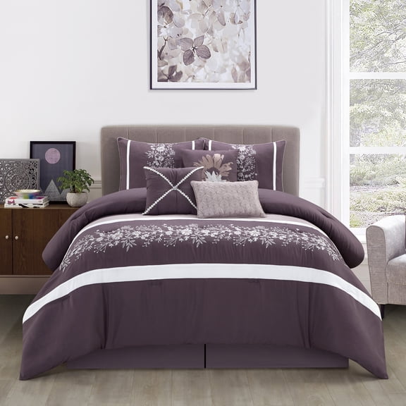 Nanshing Violet Glam Floral 7 Piece Comforter Set King