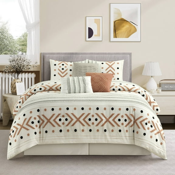 Nanshing Vivi 7 Piece Casual Geometric Comforter Set, Taupe, California King