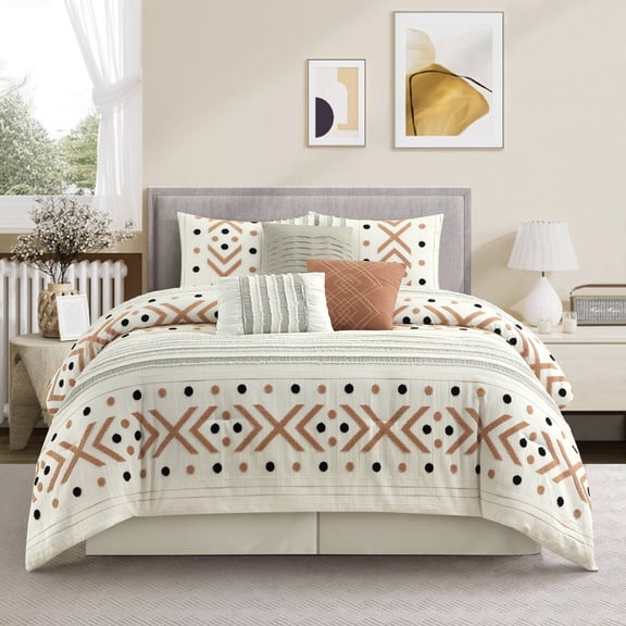Nanshing Vivi 7 Piece Casual Geometric Comforter Set, Taupe, Queen