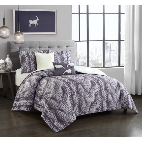 Nanshing Zevoy 5-Piece Cabin Style Comforter Set, Queen, Purple