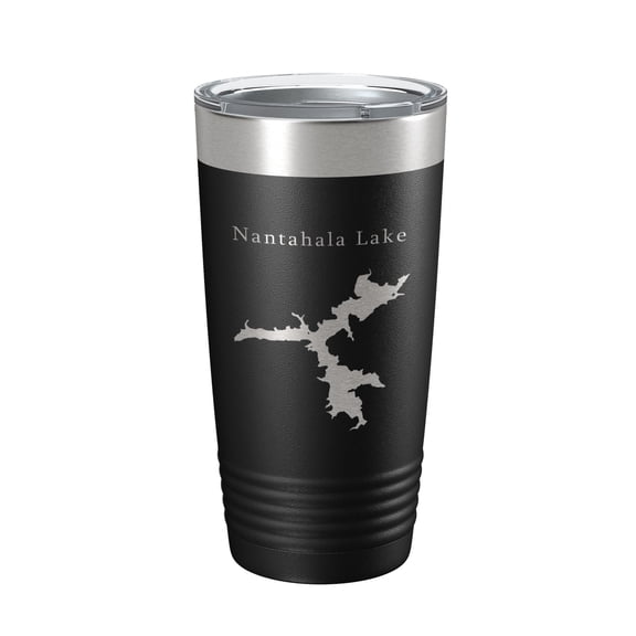Nantahala Lake Map Tumbler Travel Mug Insulated Laser Engraved Coffee Cup North Carolina 20 oz Black