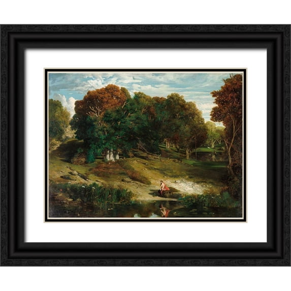 Nanteuil, Celestin Francois 24x19 Black Ornate Wood Framed with Double Matting Museum Art Print Titled - In the Forest