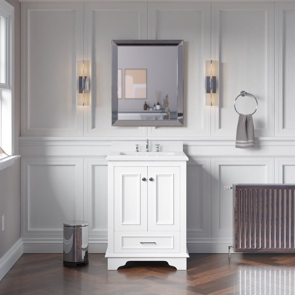Nantucket 24" Bathroom Vanity with White Cabinet and Quartz Top