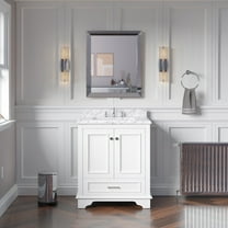 Nantucket 30" Bathroom Vanity with White Cabinet and Carrara Marble Top